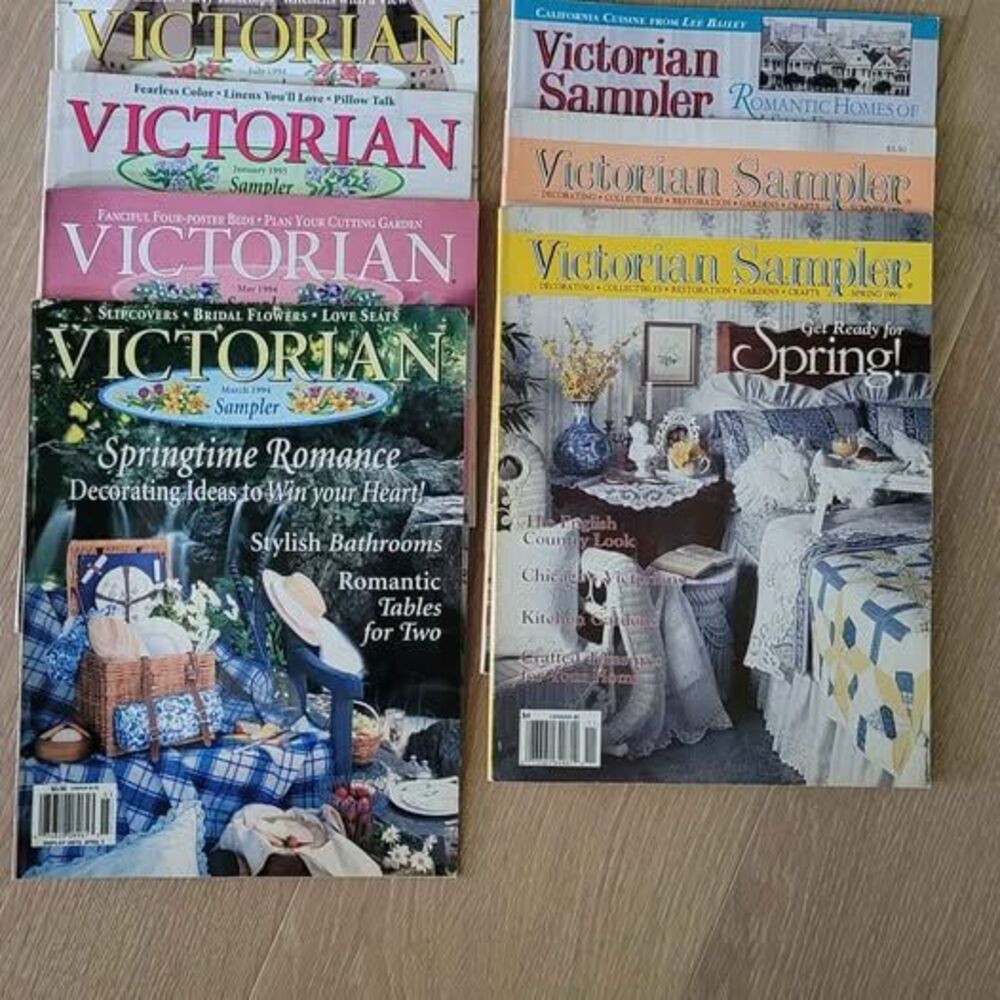 Lot of 7 Vintage Victorian and Victorian Sampler Magazines Crafts Journaling